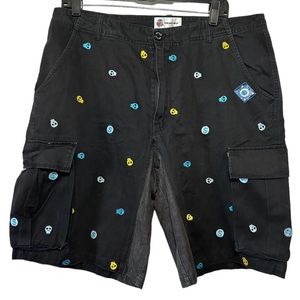Sneaky Mob Men’s SKWAK Black Embroidered Denim Insert Cargo Shorts- Size XL